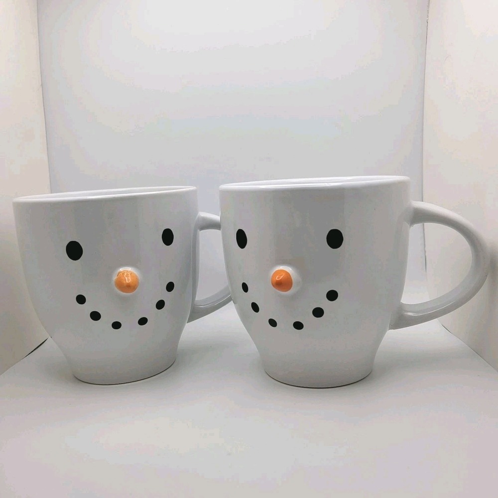 Royal Norfolk Snowman Face Coffee Mugs Set of 2 White Winter Cozy